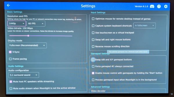Moonlight Stream Settings
